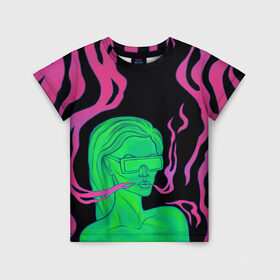 Детская футболка 3D с принтом Neon style в Екатеринбурге, 100% гипоаллергенный полиэфир | прямой крой, круглый вырез горловины, длина до линии бедер, чуть спущенное плечо, ткань немного тянется | 2077 | girl | neon | purple | девушка | кислотный | неон | сyberpunk