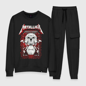 Женский костюм хлопок с принтом Metallica art 01 в Екатеринбурге, 100% хлопок | на свитшоте круглая горловина, мягкая резинка по низу. Брюки заужены к низу, на них два вида карманов: два 