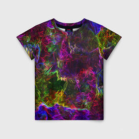 Детская футболка 3D с принтом Энергия в красках в Екатеринбурге, 100% гипоаллергенный полиэфир | прямой крой, круглый вырез горловины, длина до линии бедер, чуть спущенное плечо, ткань немного тянется | abstract | color | energy | gradient | neon | pattern | space | texture | абстрактный | абстракция | волны | всплеск | градиент | дым | искусство | космические | краски | красочный | неон | неоновый | сияние | текстура | туман