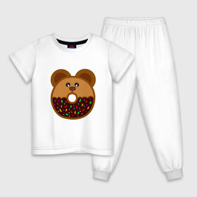 Детская пижама хлопок с принтом Пончик - мишка в Екатеринбурге, 100% хлопок |  брюки и футболка прямого кроя, без карманов, на брюках мягкая резинка на поясе и по низу штанин
 | еда | кекс | мишка | пирог | пончик | сладости | шоколад