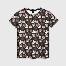 Женская футболка 3D с принтом Много котов в Екатеринбурге, 100% полиэфир ( синтетическое хлопкоподобное полотно) | прямой крой, круглый вырез горловины, длина до линии бедер | cat. кошаки | домашние животные | животные | звери | кат | кот | коты | кошак | кошечка | кошки | милый кот | морды | уши | ушки