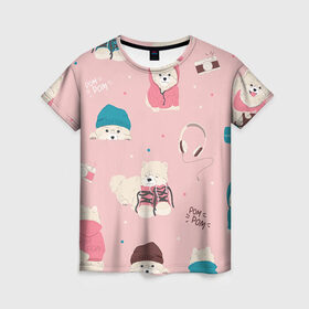 Женская футболка 3D с принтом Милота в Екатеринбурге, 100% полиэфир ( синтетическое хлопкоподобное полотно) | прямой крой, круглый вырез горловины, длина до линии бедер | dog | для девушек | дог | домашние животные | женское | милое | милота | розовое | собака | щенки | щеночки