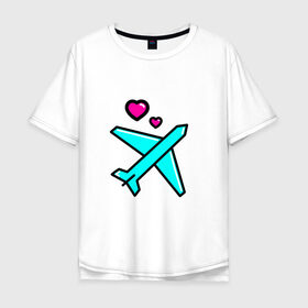 Мужская футболка хлопок Oversize с принтом Влюбленный самолет в Екатеринбурге, 100% хлопок | свободный крой, круглый ворот, “спинка” длиннее передней части | 14 февраля | 8 марта | влюбленные | любовь | путешествие. | самолет
