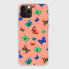 Чехол для iPhone 12 Pro Max с принтом Бабочки на персиковом фоне в Екатеринбурге, Силикон |  | 8 марта | butterflies | summer | бабочки | весна | зеленый | красный | лето | насекомые | праздник | природа | синий