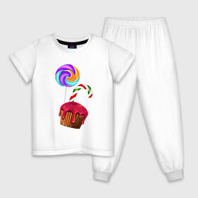Детская пижама хлопок с принтом Кекс в Екатеринбурге, 100% хлопок |  брюки и футболка прямого кроя, без карманов, на брюках мягкая резинка на поясе и по низу штанин
 | Тематика изображения на принте: выпечка | еда | карамель | сладости