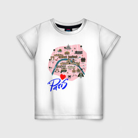 Детская футболка 3D с принтом Париж в Екатеринбурге, 100% гипоаллергенный полиэфир | прямой крой, круглый вырез горловины, длина до линии бедер, чуть спущенное плечо, ткань немного тянется | paris | достопримечательности | карта | париж | путешествия | франция | эйфелева башня | я люблю париж