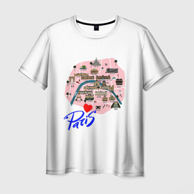 Мужская футболка 3D с принтом Париж в Екатеринбурге, 100% полиэфир | прямой крой, круглый вырез горловины, длина до линии бедер | paris | достопримечательности | карта | париж | путешествия | франция | эйфелева башня | я люблю париж