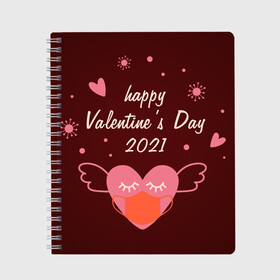 Тетрадь с принтом Happy Valentines Day 2021 в Екатеринбурге, 100% бумага | 48 листов, плотность листов — 60 г/м2, плотность картонной обложки — 250 г/м2. Листы скреплены сбоку удобной пружинной спиралью. Уголки страниц и обложки скругленные. Цвет линий — светло-серый
 | 