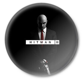 Значок с принтом Hitman 3 в Екатеринбурге,  металл | круглая форма, металлическая застежка в виде булавки | hitman | hitman 3 | hitman iii | красный | надпись | хитман | хитман 3