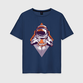 Женская футболка хлопок Oversize с принтом Астронавт с Бургером в Екатеринбурге, 100% хлопок | свободный крой, круглый ворот, спущенный рукав, длина до линии бедер
 | astronaut | burger | elon | food | galaxy | man | mask | moon | moonwalker | musk | nasa | sandwich | space | space x | spaceman | spacex | universe | астрономия | вселенная | галактика | гамбургер | еда | илон | космонавт | маск | наса | скафан