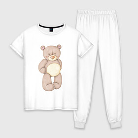 Женская пижама хлопок с принтом Мишка в Екатеринбурге, 100% хлопок | брюки и футболка прямого кроя, без карманов, на брюках мягкая резинка на поясе и по низу штанин | акварель | карандашом | косолапый | медведь | мужчине | парень