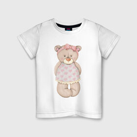 Детская футболка хлопок с принтом Мишка в платьишке в Екатеринбурге, 100% хлопок | круглый вырез горловины, полуприлегающий силуэт, длина до линии бедер | акварель | девушке | карандашом | косолапый | медведь
