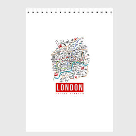 Скетчбук с принтом Лондон в Екатеринбурге, 100% бумага
 | 48 листов, плотность листов — 100 г/м2, плотность картонной обложки — 250 г/м2. Листы скреплены сверху удобной пружинной спиралью | london | англия | биг бен | великобритания | достопримечательности | карта | лондон | путешествия | я люблю лондон