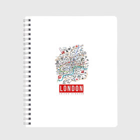 Тетрадь с принтом Лондон в Екатеринбурге, 100% бумага | 48 листов, плотность листов — 60 г/м2, плотность картонной обложки — 250 г/м2. Листы скреплены сбоку удобной пружинной спиралью. Уголки страниц и обложки скругленные. Цвет линий — светло-серый
 | london | англия | биг бен | великобритания | достопримечательности | карта | лондон | путешествия | я люблю лондон