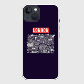 Чехол для iPhone 13 с принтом LONDON в Екатеринбурге,  |  | Тематика изображения на принте: london | англия | биг бен | великобритания | достопримечательности | карта | литературная карта | лондон | путешествия | твист | чарли чаплин | шерлок холмс | я люблю лондон