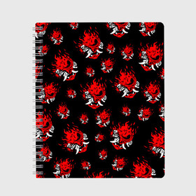 Тетрадь с принтом SAMURAI 2077 PATTERN в Екатеринбурге, 100% бумага | 48 листов, плотность листов — 60 г/м2, плотность картонной обложки — 250 г/м2. Листы скреплены сбоку удобной пружинной спиралью. Уголки страниц и обложки скругленные. Цвет линий — светло-серый
 | 2019 | cd project red | cyberpunk 2077 | cyberpunk fashion | hacker | keanu reeves | maelstrom | militech | night city | quadra | samurai | samurai cyberpunk 2077 | sci fi | trauma team | v | ви | киану ривз | киберпанк 2077 | логотип | роб