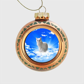 Стеклянный ёлочный шар с принтом Кот в облаках в Екатеринбурге, Стекло | Диаметр: 80 мм | animals | cat | kitty | ангел | белый кот | блики | взгляд кота | глаза кота | животные | киска | кот | котейка | котенок | котик | кошак | кошка | лучи | мордочка | небесный | небо | облака | пейзаж | питомец