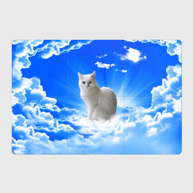 Магнитный плакат 3Х2 с принтом Кот в облаках в Екатеринбурге, Полимерный материал с магнитным слоем | 6 деталей размером 9*9 см | Тематика изображения на принте: animals | cat | kitty | ангел | белый кот | блики | взгляд кота | глаза кота | животные | киска | кот | котейка | котенок | котик | кошак | кошка | лучи | мордочка | небесный | небо | облака | пейзаж | питомец