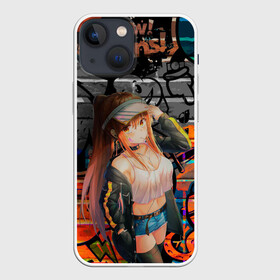 Чехол для iPhone 13 mini с принтом Anime Girl with Graffiti в Екатеринбурге,  |  | anime | girl | аниме | граффити | девушка | тян