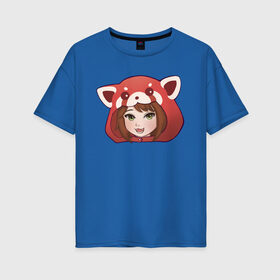 Женская футболка хлопок Oversize с принтом Девочка-панда в Екатеринбурге, 100% хлопок | свободный крой, круглый ворот, спущенный рукав, длина до линии бедер
 | аниме | девочка | красная панда | неко | панда | улыюка