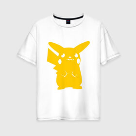 Женская футболка хлопок Oversize с принтом PIKACHU в Екатеринбурге, 100% хлопок | свободный крой, круглый ворот, спущенный рукав, длина до линии бедер
 | anime | manga | pika pika | pikachu | pokemon | аниме | желтый | мультфильм | пика пика | пикачу | покемоны | япония