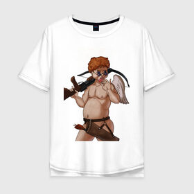 Мужская футболка хлопок Oversize с принтом Меткий стрелок в Екатеринбурге, 100% хлопок | свободный крой, круглый ворот, “спинка” длиннее передней части | купидон | любовь
