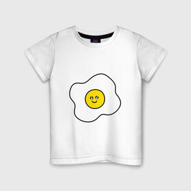 Детская футболка хлопок с принтом Яичница) в Екатеринбурге, 100% хлопок | круглый вырез горловины, полуприлегающий силуэт, длина до линии бедер | белок | еда | жаренное яйцо | желток | завтрак | обед | ужин | яйцо