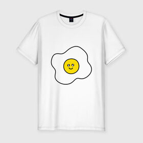 Мужская футболка хлопок Slim с принтом Яичница) в Екатеринбурге, 92% хлопок, 8% лайкра | приталенный силуэт, круглый вырез ворота, длина до линии бедра, короткий рукав | белок | еда | жаренное яйцо | желток | завтрак | обед | ужин | яйцо