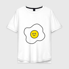 Мужская футболка хлопок Oversize с принтом Яичница) в Екатеринбурге, 100% хлопок | свободный крой, круглый ворот, “спинка” длиннее передней части | белок | еда | жаренное яйцо | желток | завтрак | обед | ужин | яйцо
