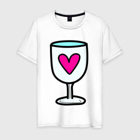 Мужская футболка хлопок с принтом Бокал любви в Екатеринбурге, 100% хлопок | прямой крой, круглый вырез горловины, длина до линии бедер, слегка спущенное плечо. | 14 февраля | 8 марта | влюбленные | девушкам | любить | любовь | пара