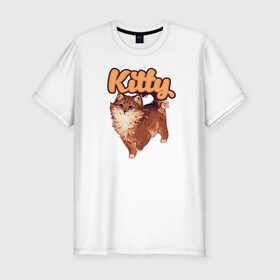 Мужская футболка хлопок Slim с принтом Kitty в Екатеринбурге, 92% хлопок, 8% лайкра | приталенный силуэт, круглый вырез ворота, длина до линии бедра, короткий рукав | 1 годик | love | дети | детские | любовь | малыш | малыши | ребенок