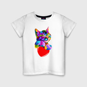 Детская футболка хлопок с принтом Kitty в Екатеринбурге, 100% хлопок | круглый вырез горловины, полуприлегающий силуэт, длина до линии бедер | Тематика изображения на принте: 1 годик | love | дети | детские | любовь | малыш | малыши | ребенок