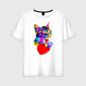 Женская футболка хлопок Oversize с принтом Kitty в Екатеринбурге, 100% хлопок | свободный крой, круглый ворот, спущенный рукав, длина до линии бедер
 | 1 годик | love | дети | детские | любовь | малыш | малыши | ребенок