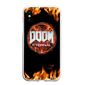 Чехол для iPhone XS Max матовый с принтом DOOM Eternal в Екатеринбурге, Силикон | Область печати: задняя сторона чехла, без боковых панелей | doom eternal | дум | игра | компьютерная | логотип | надпись | огненный | огонь | подарок | пожар | символ | фанату | черный