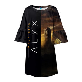 Детское платье 3D с принтом Half-Life Alyx в Екатеринбурге, 100% полиэстер | прямой силуэт, чуть расширенный к низу. Круглая горловина, на рукавах — воланы | half life | half life alyx | аликс | апокалипсис | город | игра | игроман | компьютерная | подарок | пост апокалипсис | халф лайф | шутер