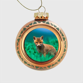Стеклянный ёлочный шар с принтом маленький лисенок в Екатеринбурге, Стекло | Диаметр: 80 мм | fox | foxy | животное | звери | лиса | лисенок | лисичка | милая | рыжая | фокс