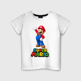 Детская футболка хлопок с принтом Super Mario в Екатеринбурге, 100% хлопок | круглый вырез горловины, полуприлегающий силуэт, длина до линии бедер | видеоигра | игра | марио | персонаж