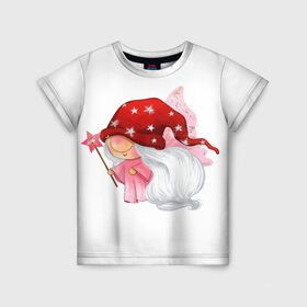 Детская футболка 3D с принтом Гномик-чародей в Екатеринбурге, 100% гипоаллергенный полиэфир | прямой крой, круглый вырез горловины, длина до линии бедер, чуть спущенное плечо, ткань немного тянется | влюбленные | гном | день валентина | парные | парочки | праздник | шарик