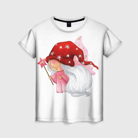 Женская футболка 3D с принтом Гномик-чародей в Екатеринбурге, 100% полиэфир ( синтетическое хлопкоподобное полотно) | прямой крой, круглый вырез горловины, длина до линии бедер | влюбленные | гном | день валентина | парные | парочки | праздник | шарик