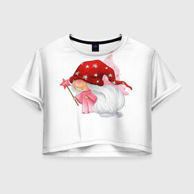 Женская футболка Crop-top 3D с принтом Гномик-чародей в Екатеринбурге, 100% полиэстер | круглая горловина, длина футболки до линии талии, рукава с отворотами | влюбленные | гном | день валентина | парные | парочки | праздник | шарик