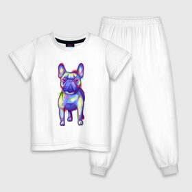 Детская пижама хлопок с принтом Французский бульдог акварель в Екатеринбурге, 100% хлопок |  брюки и футболка прямого кроя, без карманов, на брюках мягкая резинка на поясе и по низу штанин
 | Тематика изображения на принте: art | bulldog | colorful | dog | france | french | illustration | watercolor | акварельный | акварелью | арт | брызги | бульдожик | бульдожка | иллюстрация | краски | пес | песик | порода | разводы | разноцветный | рисунок | собака