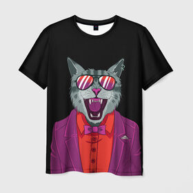 Мужская футболка 3D с принтом Boss Cat в Екатеринбурге, 100% полиэфир | прямой крой, круглый вырез горловины, длина до линии бедер | животное | зверь | злая кошка | злой кот | кот | кот в одежде | кот в очках | кошка | крутой кот | оскал кошки | прикольный кот