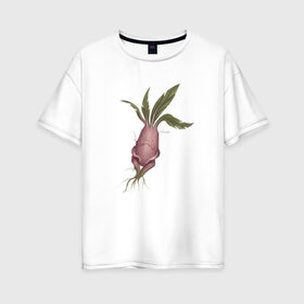 Женская футболка хлопок Oversize с принтом Мандрагора в Екатеринбурге, 100% хлопок | свободный крой, круглый ворот, спущенный рукав, длина до линии бедер
 | корни | листочки | растение | фэнтези