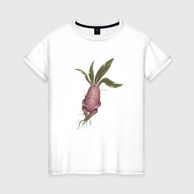 Женская футболка хлопок с принтом Мандрагора в Екатеринбурге, 100% хлопок | прямой крой, круглый вырез горловины, длина до линии бедер, слегка спущенное плечо | корни | листочки | растение | фэнтези