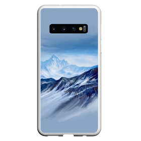 Чехол для Samsung Galaxy S10 с принтом Серо-голубые горы в Екатеринбурге, Силикон | Область печати: задняя сторона чехла, без боковых панелей | арт | горы | живопись | кистью | краски | пейзаж | рисунок | серый