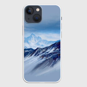 Чехол для iPhone 13 mini с принтом Серо голубые горы в Екатеринбурге,  |  | арт | горы | живопись | кистью | краски | пейзаж | рисунок | серый