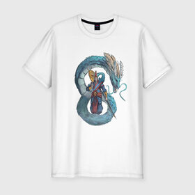 Мужская футболка хлопок Slim с принтом Царь морей в Екатеринбурге, 92% хлопок, 8% лайкра | приталенный силуэт, круглый вырез ворота, длина до линии бедра, короткий рукав | dragon | magic | smoke | staff | владыка | дракон | дымка | жезл | магия