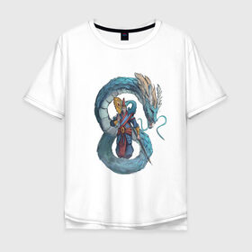 Мужская футболка хлопок Oversize с принтом Царь морей в Екатеринбурге, 100% хлопок | свободный крой, круглый ворот, “спинка” длиннее передней части | dragon | magic | smoke | staff | владыка | дракон | дымка | жезл | магия