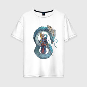 Женская футболка хлопок Oversize с принтом Царь морей в Екатеринбурге, 100% хлопок | свободный крой, круглый ворот, спущенный рукав, длина до линии бедер
 | dragon | magic | smoke | staff | владыка | дракон | дымка | жезл | магия