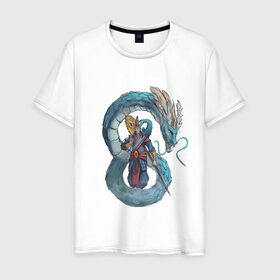 Мужская футболка хлопок с принтом Царь морей в Екатеринбурге, 100% хлопок | прямой крой, круглый вырез горловины, длина до линии бедер, слегка спущенное плечо. | dragon | magic | smoke | staff | владыка | дракон | дымка | жезл | магия
